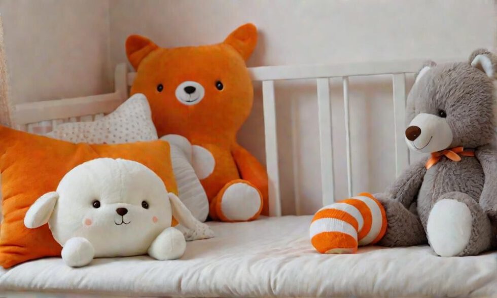 Ein Kinderbett mit Teddybären